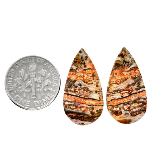 Leopard Skin Jasper Pair 12.9x24.7x3.5 mm Pear Shape Polished Gemstone LS30-04714