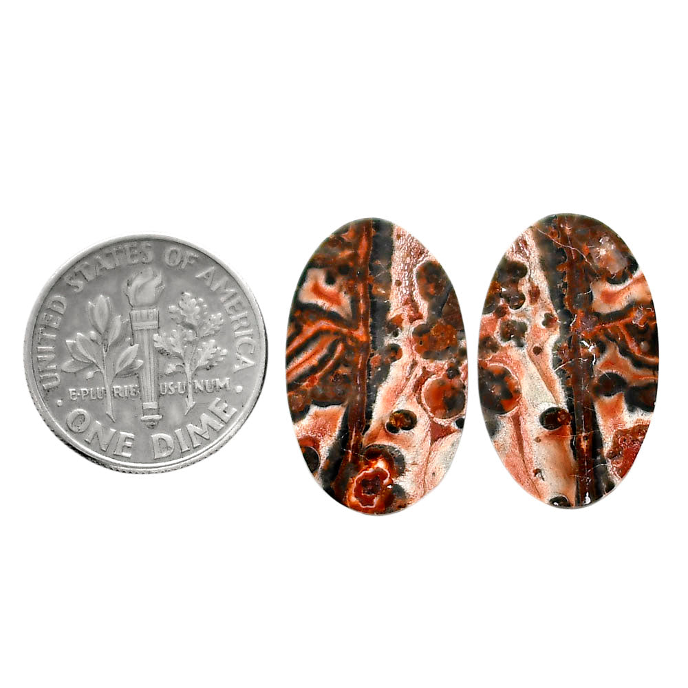 Leopard Skin Jasper Pair 13.3x21.8x3.4 mm Oval Shape Polished Gemstone LS30-04717