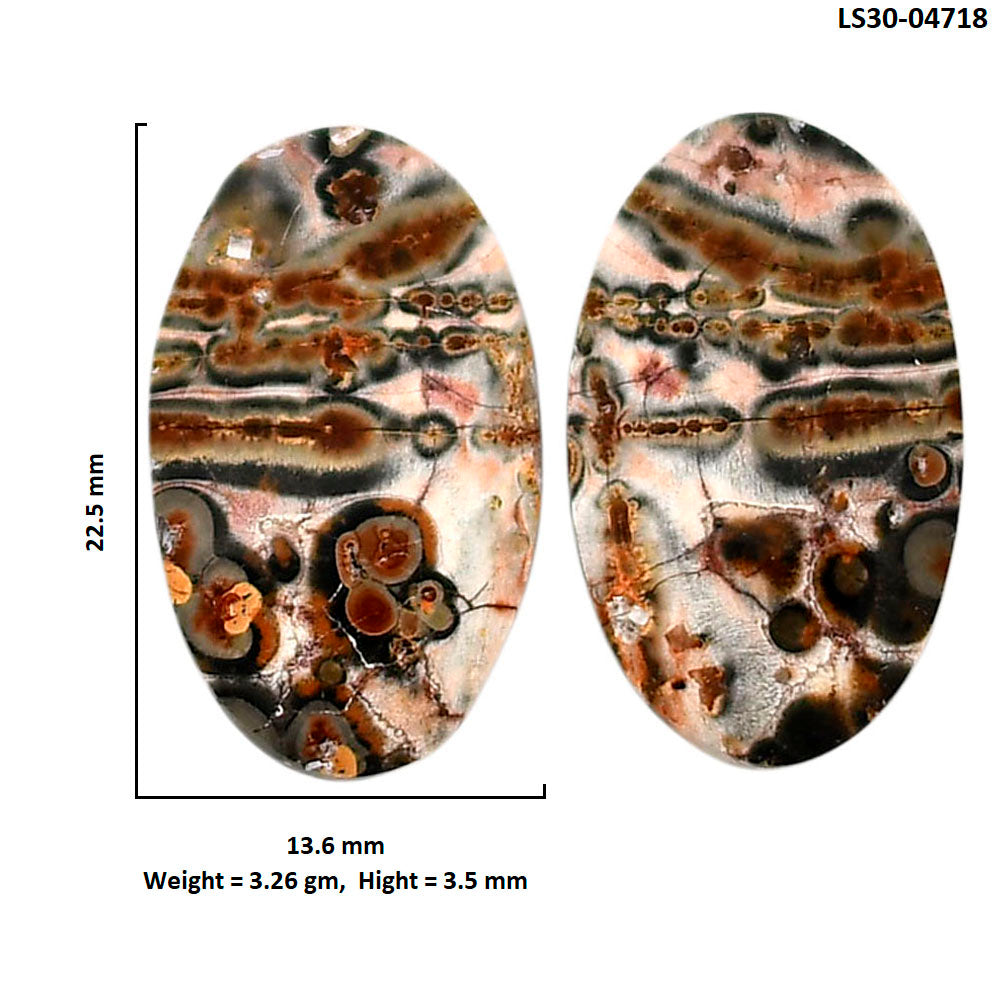Leopard Skin Jasper Pair 13.6x22.5x3.5 mm Oval Shape Polished Gemstone LS30-04718