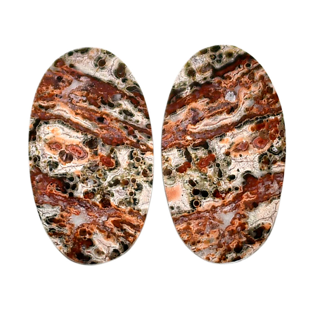 Leopard Skin Jasper Pair 13.5x23.35x4 mm Oval Shape Polished Gemstone LS30-04719