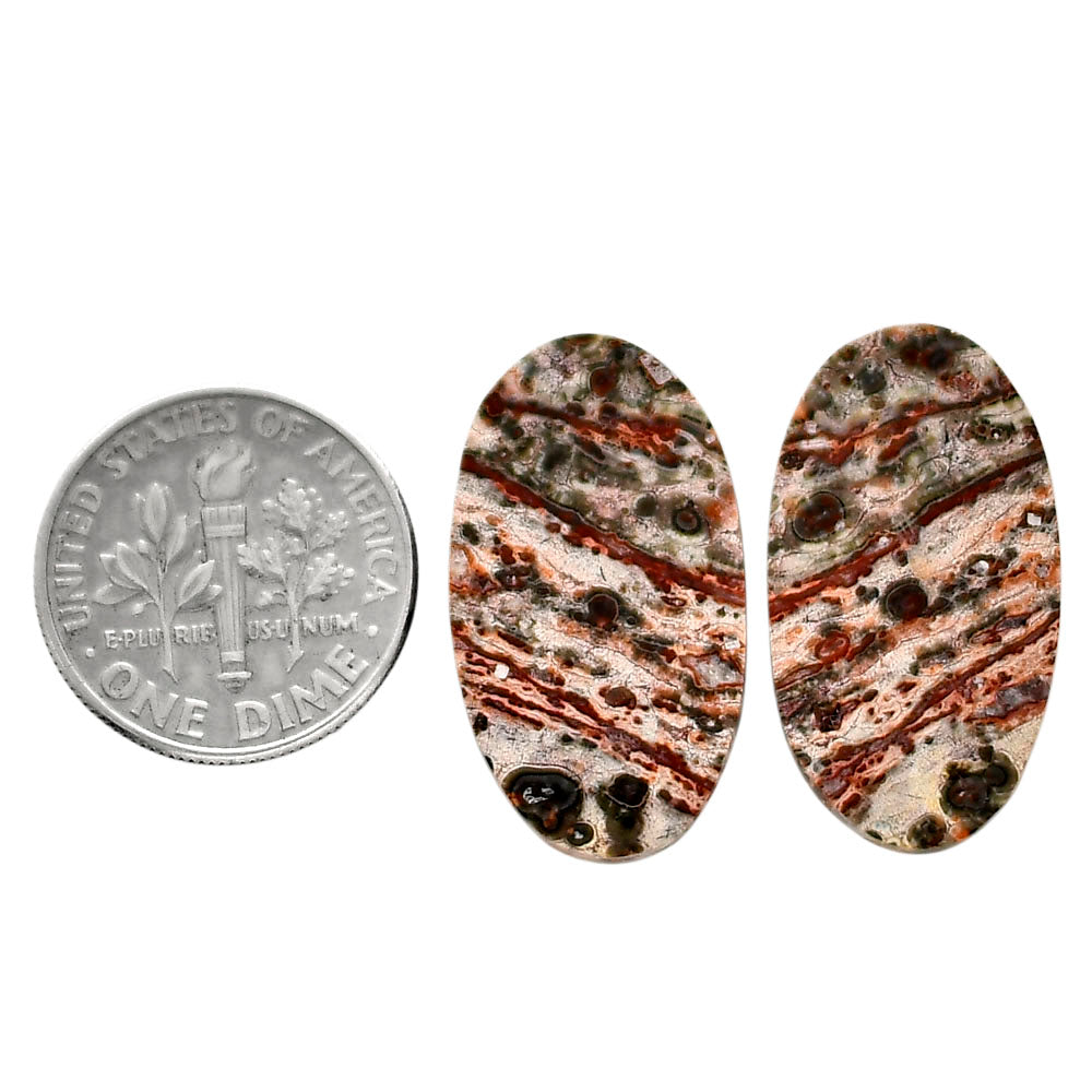 Leopard Skin Jasper Pair 13.7x24.5x4 mm Oval Shape Polished Gemstone LS30-04720