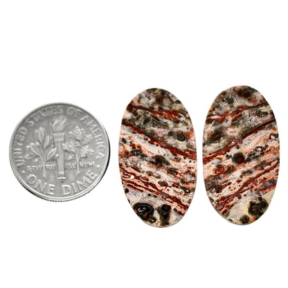 Leopard Skin Jasper Pair 13.7x24.5x4 mm Oval Shape Polished Gemstone LS30-04720