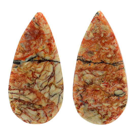Leopard Skin Jasper Pair 13x26.4x4 mm Pear Shape Polished Gemstone LS30-07006