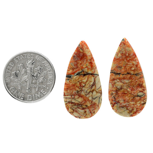Leopard Skin Jasper Pair 13x26.4x4 mm Pear Shape Polished Gemstone LS30-07006