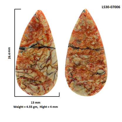 Leopard Skin Jasper Pair 13x26.4x4 mm Pear Shape Polished Gemstone LS30-07006