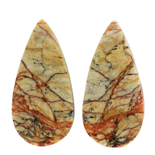 Leopard Skin Jasper Pair 12.6x25.8x4 mm Pear Shape Polished Gemstone LS30-07008