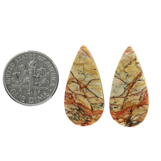 Leopard Skin Jasper Pair 12.6x25.8x4 mm Pear Shape Polished Gemstone LS30-07008