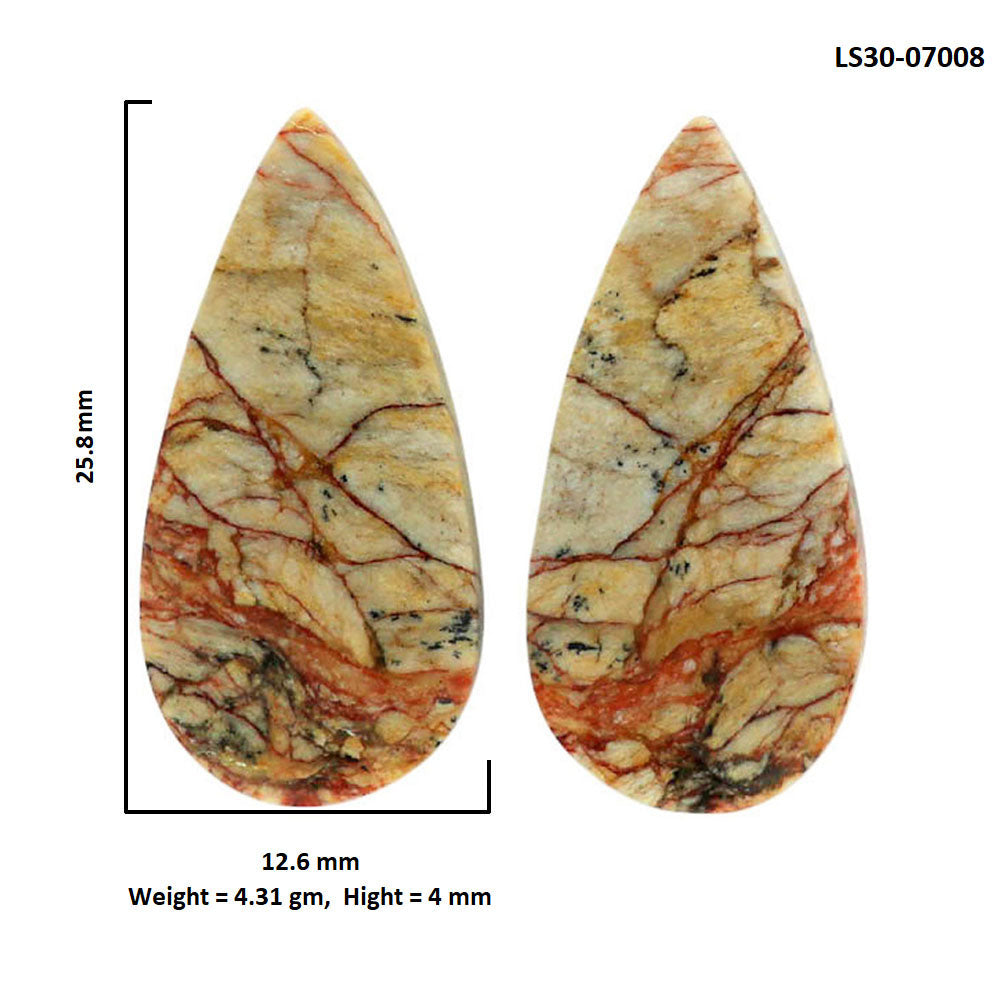 Leopard Skin Jasper Pair 12.6x25.8x4 mm Pear Shape Polished Gemstone LS30-07008