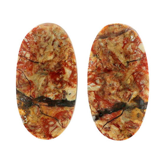 Leopard Skin Jasper Pair 12.5x23.8x4 mm Oval Shape Polished Gemstone LS30-07009