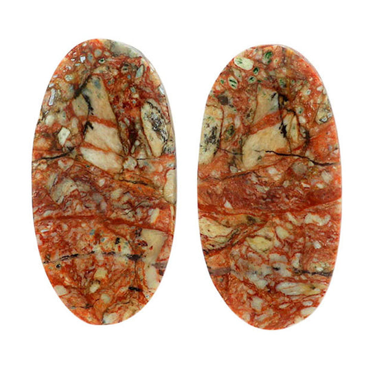 Leopard Skin Jasper Pair 14x27.6x4.2 mm Oval Shape Polished Gemstone LS30-07010