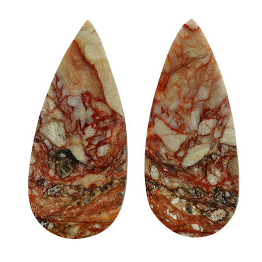 Leopard Skin Jasper Pair 11.9x27.2x3.7 mm Pear Shape Polished Gemstone LS30-07011