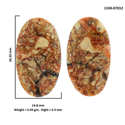 Leopard Skin Jasper Pair 14.8x26.35x4.3 mm Oval Shape Polished Gemstone LS30-07012