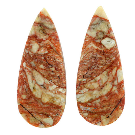 Leopard Skin Jasper Pair 12.2x30x4.6 mm Pear Shape Polished Gemstone LS30-07013