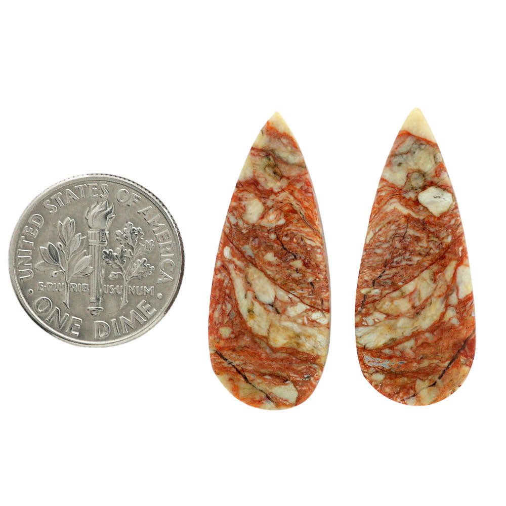 Leopard Skin Jasper Pair 12.2x30x4.6 mm Pear Shape Polished Gemstone LS30-07013