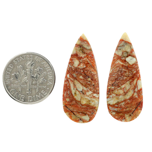 Leopard Skin Jasper Pair 12.2x30x4.6 mm Pear Shape Polished Gemstone LS30-07013