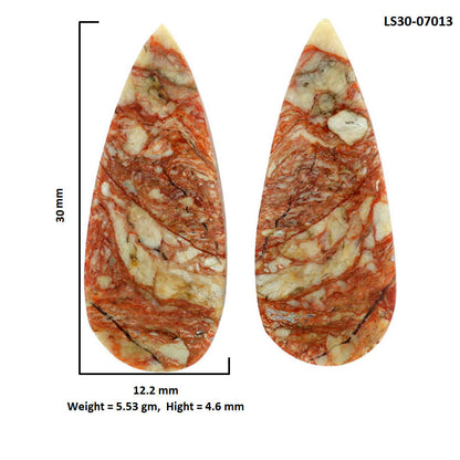 Leopard Skin Jasper Pair 12.2x30x4.6 mm Pear Shape Polished Gemstone LS30-07013