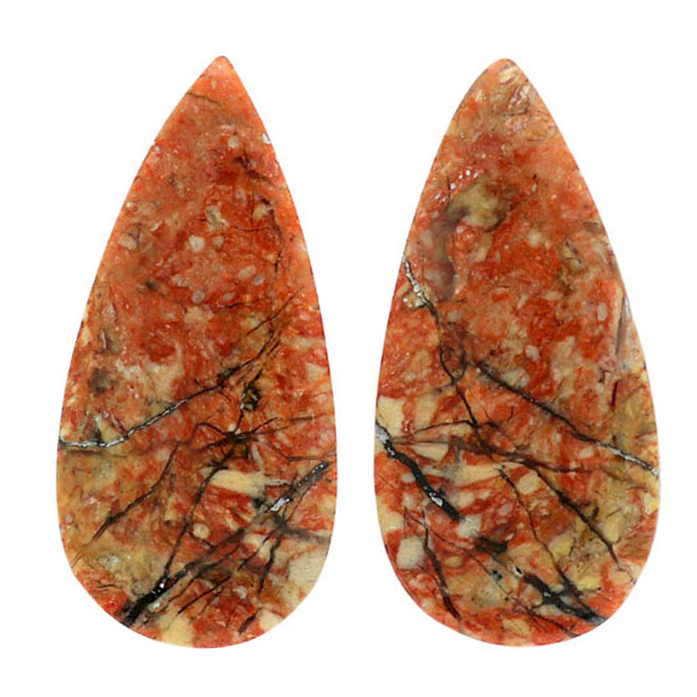 Leopard Skin Jasper Pair 13.9x28.75x4 mm Pear Shape Polished Gemstone LS30-07015