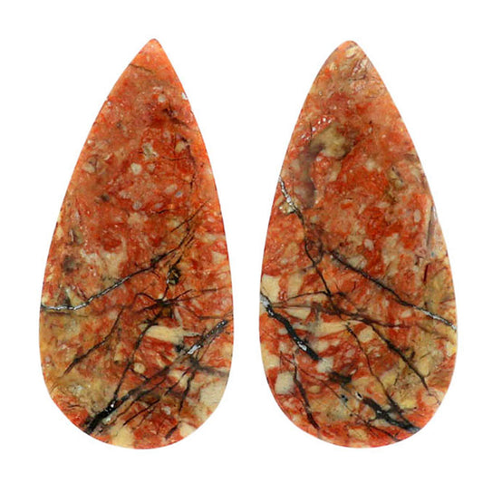 Leopard Skin Jasper Pair 13.9x28.75x4 mm Pear Shape Polished Gemstone LS30-07015