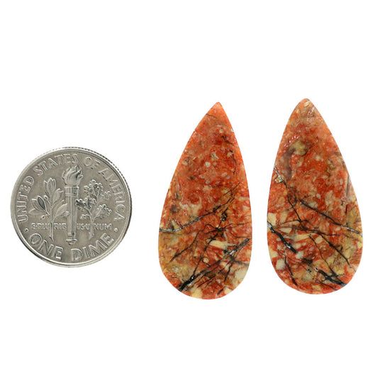 Leopard Skin Jasper Pair 13.9x28.75x4 mm Pear Shape Polished Gemstone LS30-07015