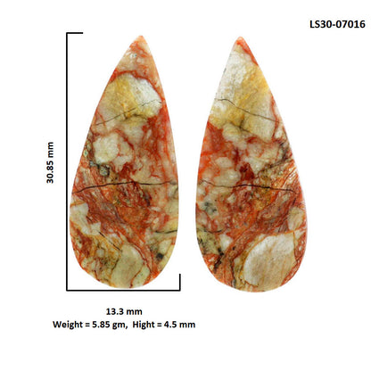 Leopard Skin Jasper Pair 13.3x30.85x4.5 mm Pear Shape Polished Gemstone LS30-07016