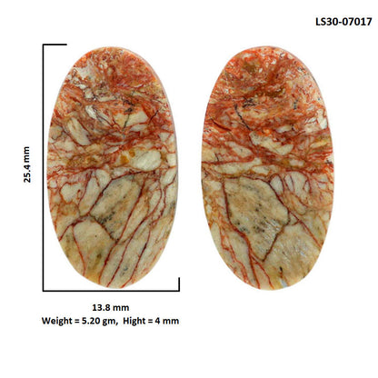 Leopard Skin Jasper Pair 13.8x25.4x4 mm Oval Shape Polished Gemstone LS30-07017