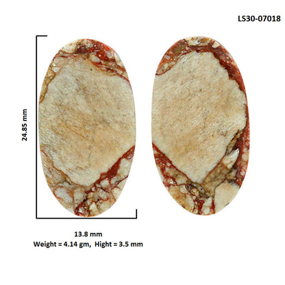 Leopard Skin Jasper Pair 13.8x24.85x3.5 mm Oval Shape Polished Gemstone LS30-07018