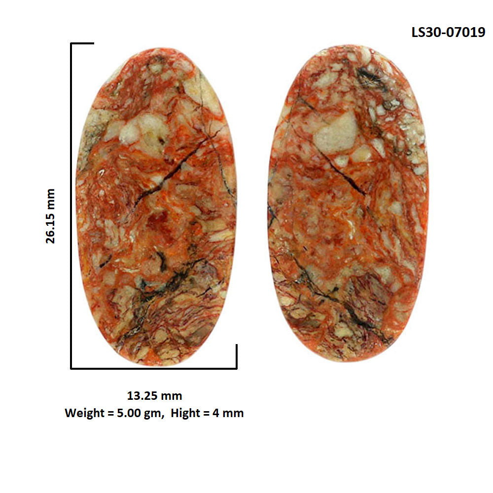 Leopard Skin Jasper Pair 13.25x26.15x4 mm Oval Shape Polished Gemstone LS30-07019