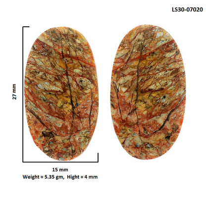 Leopard Skin Jasper Pair 15x27x4 mm Oval Shape Polished Gemstone LS30-07020