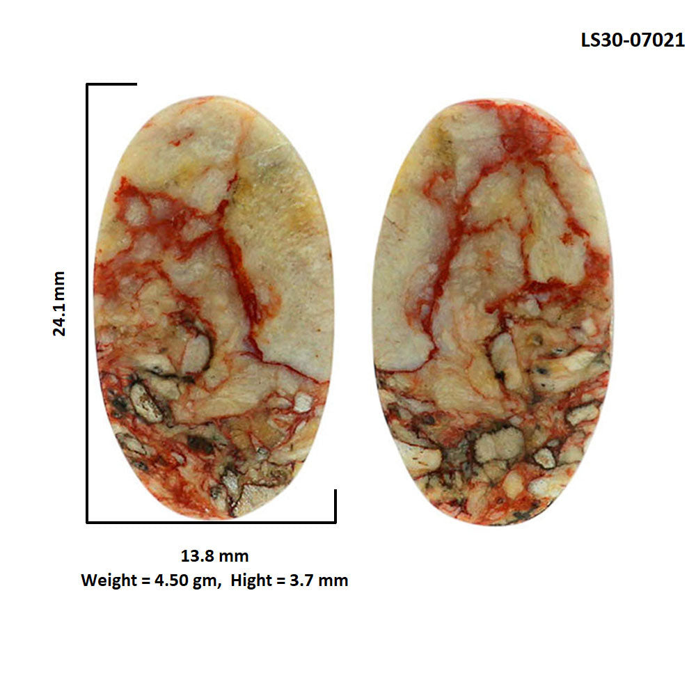 Leopard Skin Jasper Pair 13.8x24.1x3.7 mm Oval Shape Polished Gemstone LS30-07021