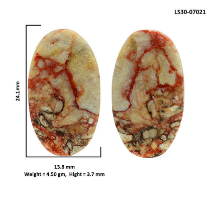 Leopard Skin Jasper Pair 13.8x24.1x3.7 mm Oval Shape Polished Gemstone LS30-07021
