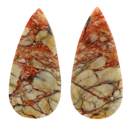 Leopard Skin Jasper Pair 11.7x24.7x4 mm Pear Shape Polished Gemstone LS30-07022