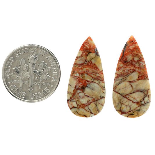 Leopard Skin Jasper Pair 11.7x24.7x4 mm Pear Shape Polished Gemstone LS30-07022