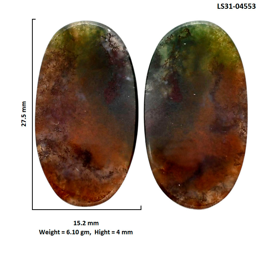 Texas Moss Agate Pair 15.2x27.5x4 mm Oval Shape Polished Gemstone LS31-04553