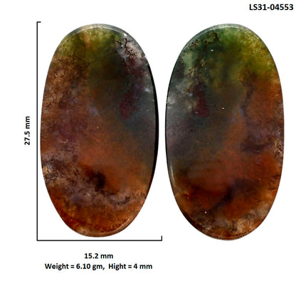 Texas Moss Agate Pair 15.2x27.5x4 mm Oval Shape Polished Gemstone LS31-04553