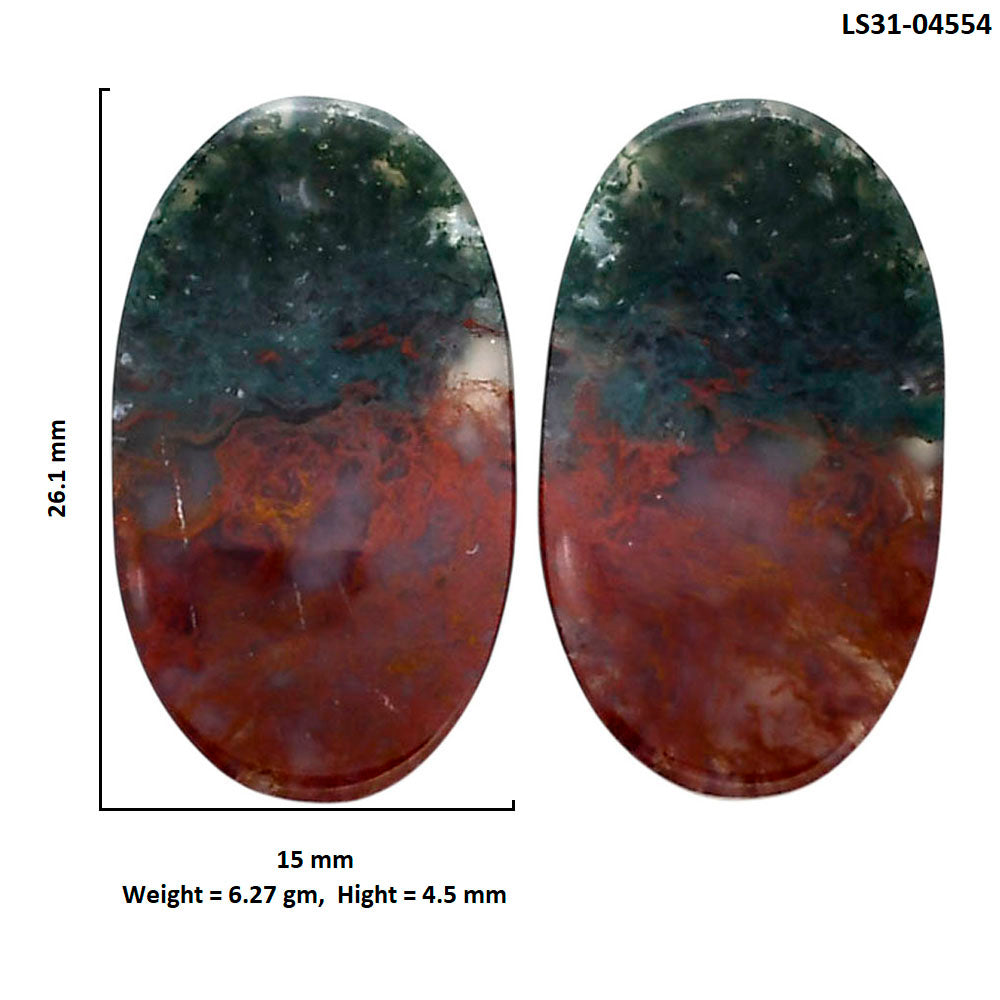 Texas Moss Agate Pair 15x26.1x4.5 mm Oval Shape Polished Gemstone LS31-04554