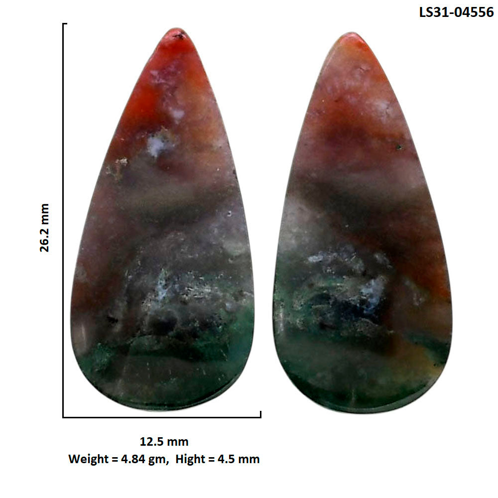 Texas Moss Agate Pair 12.5x26.2x4.5 mm Pear Shape Polished Gemstone LS31-04556