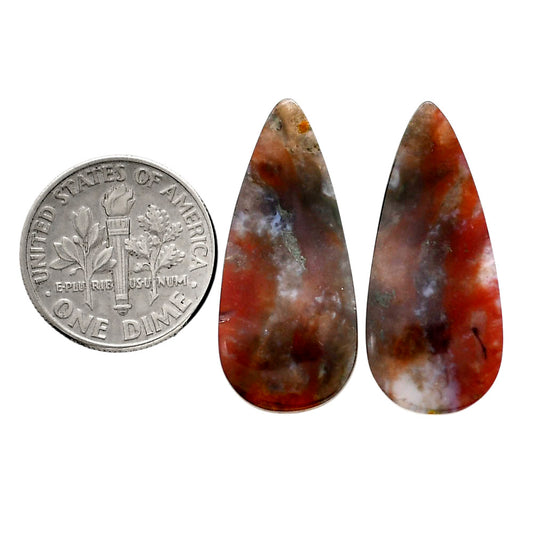 Texas Moss Agate Pair 12.5x28.2x4.5 mm Pear Shape Polished Gemstone LS31-04560
