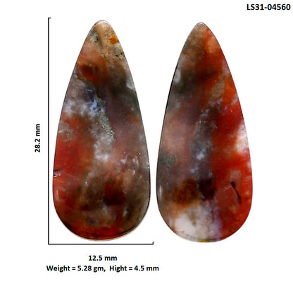 Texas Moss Agate Pair 12.5x28.2x4.5 mm Pear Shape Polished Gemstone LS31-04560