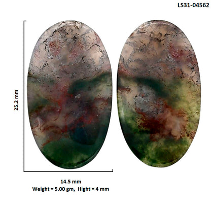 Texas Moss Agate Pair 14.5x25.2x4 mm Oval Shape Polished Gemstone LS31-04562