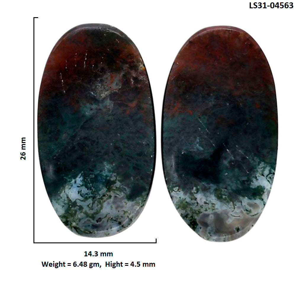 Texas Moss Agate Pair 14.3x26x4.5 mm Oval Shape Polished Gemstone LS31-04563