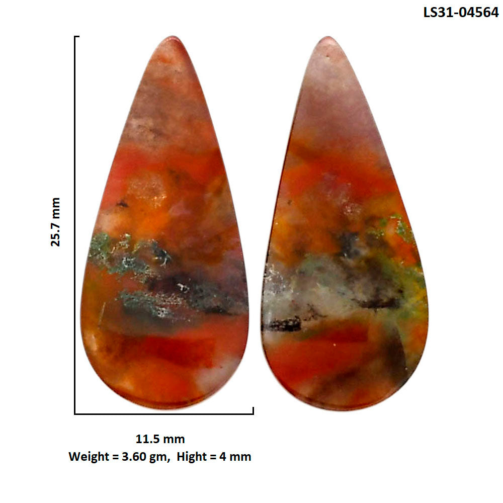 Texas Moss Agate Pair 11.5x25.7x4 mm Pear Shape Polished Gemstone LS31-04564