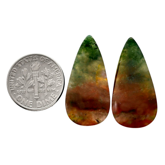 Texas Moss Agate Pair 14x27.9x4.5 mm Pear Shape Polished Gemstone LS31-04565