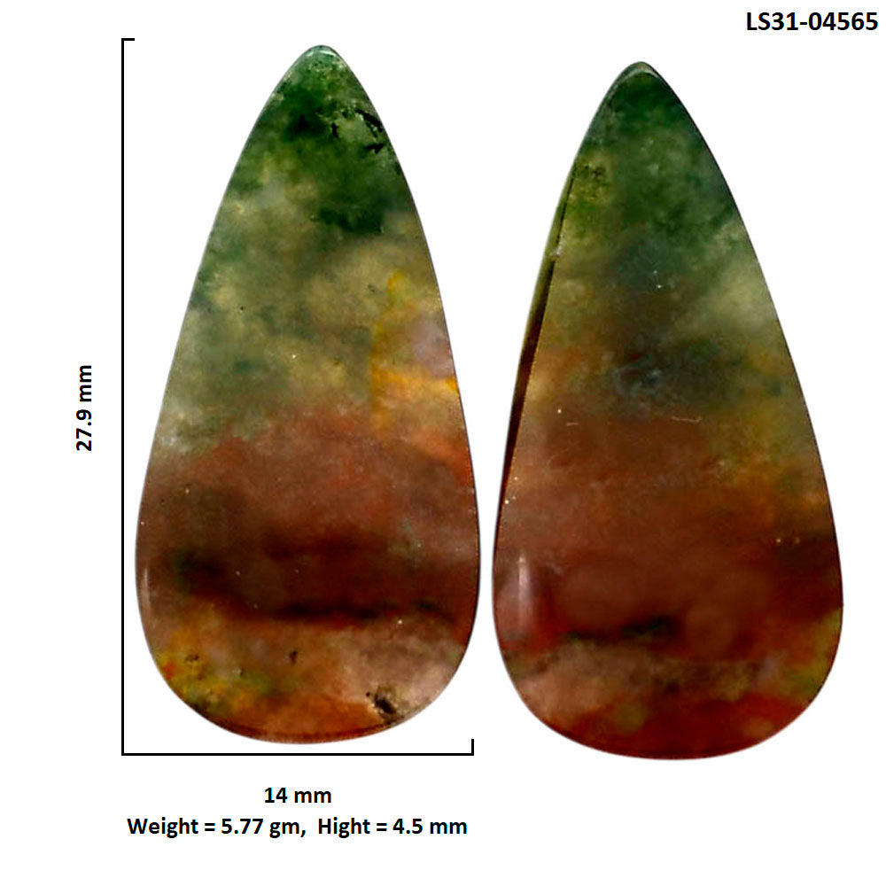 Texas Moss Agate Pair 14x27.9x4.5 mm Pear Shape Polished Gemstone LS31-04565