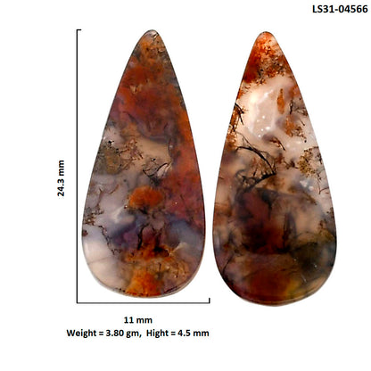 Texas Moss Agate Pair 11x24.3x4.5 mm Pear Shape Polished Gemstone LS31-04566