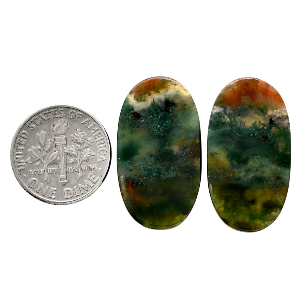 Texas Moss Agate Pair 15x27.2x4 mm Oval Shape Polished Gemstone LS31-04568