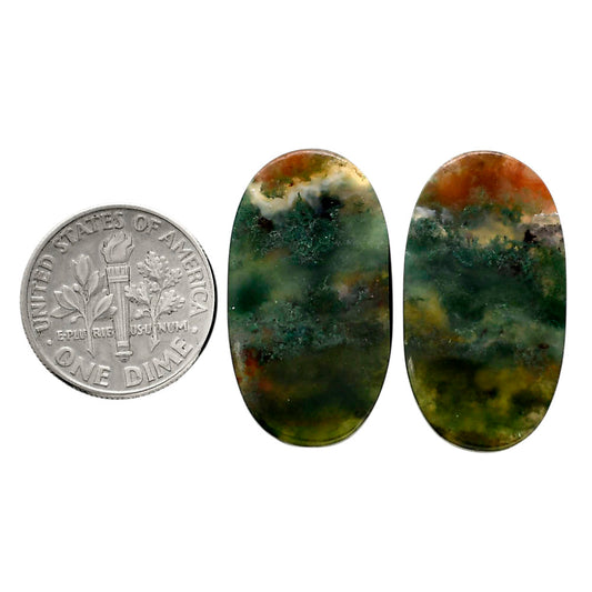 Texas Moss Agate Pair 15x27.2x4 mm Oval Shape Polished Gemstone LS31-04568