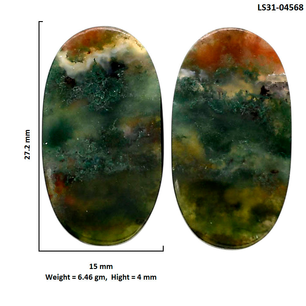 Texas Moss Agate Pair 15x27.2x4 mm Oval Shape Polished Gemstone LS31-04568