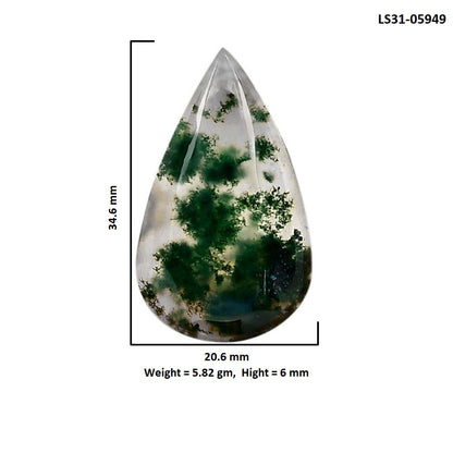 Green Moss Agate 20.6x34.6x6 mm Pear Shape Polished Gemstone LS31-05949