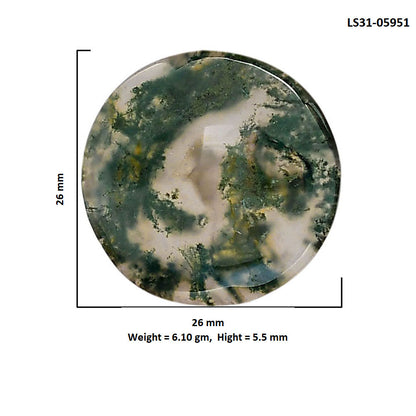 Green Moss Agate 26x26x5.5 mm Round Shape Polished Gemstone LS31-05951