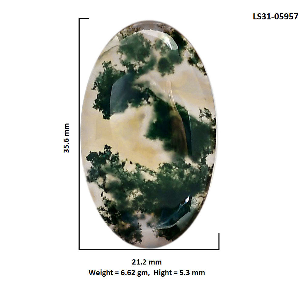 Green Moss Agate 21.2x35.6x5.3 mm Oval Shape Polished Gemstone LS31-05957